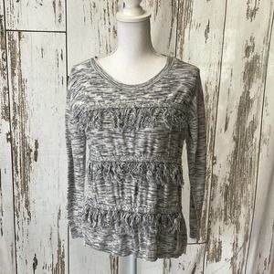 GB Heathered Gray Fringed Front Sweater With  WhiteSheer Back Size Medium